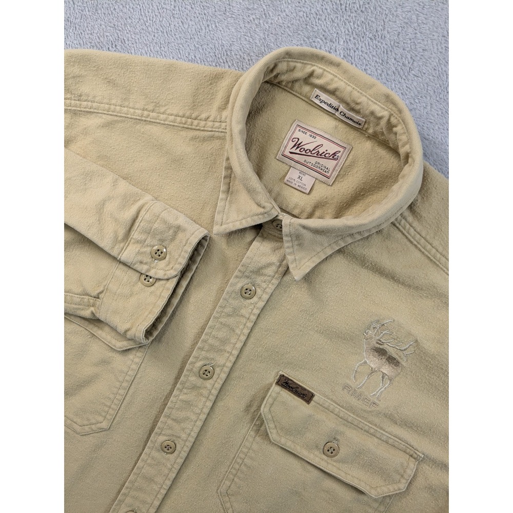 Woolrich Expedition Chamois Mens XL Tan Cotton Flannel RMEF Elk Shirt